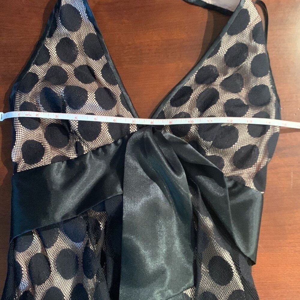 Vintage Y2K Bebe Black Polka Dot Lace Halter Deep V Bowtie Cocktail Dress Size S - Picture 7 of 9